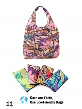 Floral Themed Reusable Foldable Shopping Bags W/ Zipper(12 pcs)